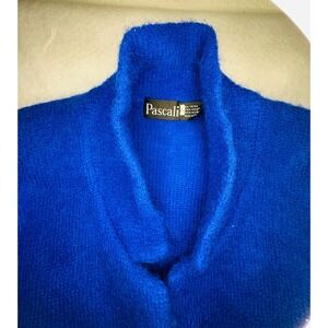 Pascali‎ Mohair Blend Cardigan Bright Blue Single Button Vintage Sweater 1950s